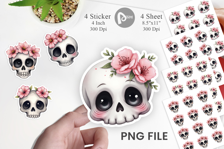 Cute Floral Skull Sticker