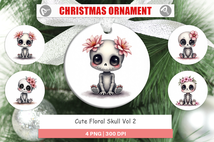 Cute Floral Skull Ornament