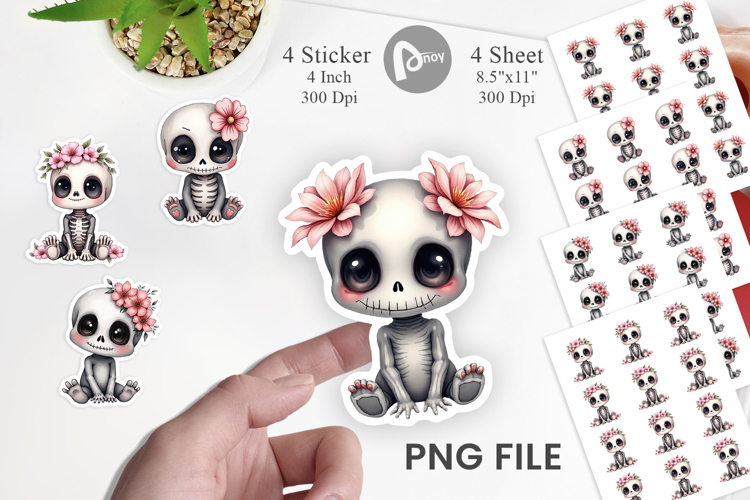 Cute Floral Skull Sticker