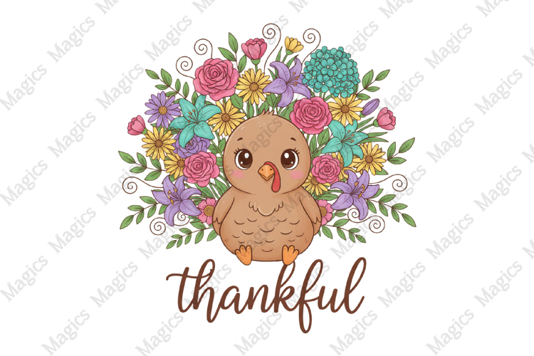 Cute Floral Turkey Png