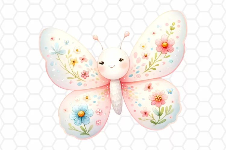 Cute Floral Watercolor Butterfly Clipart, Sublimation PNG