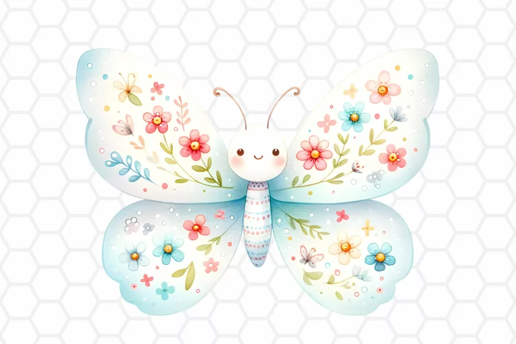 Cute Floral Watercolor Butterfly Clipart, Sublimation PNG
