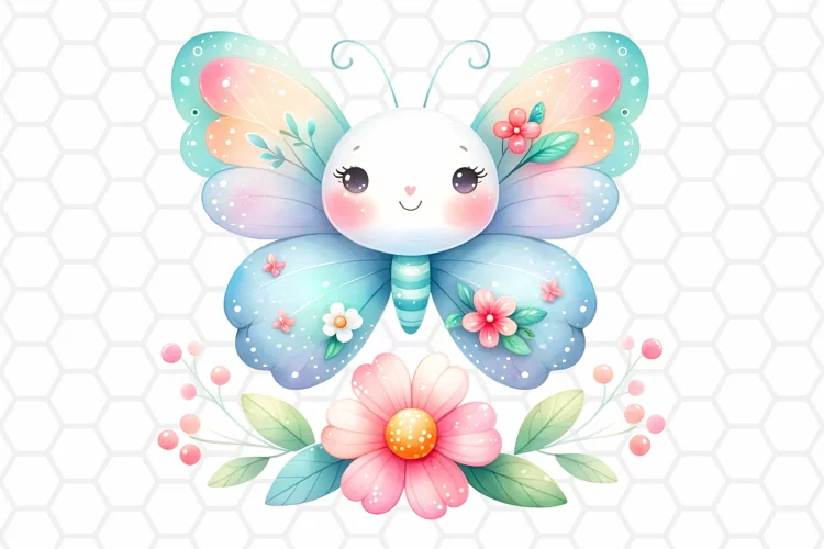 Cute Floral Watercolor Butterfly Clipart, Sublimation PNG