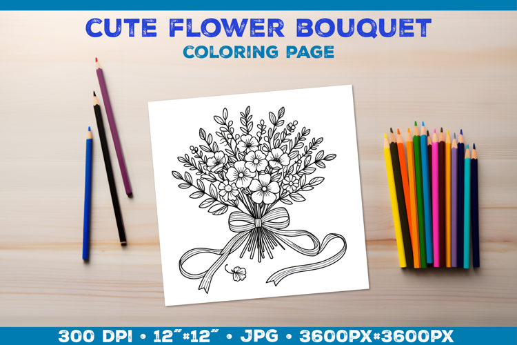 Spring floral bouquet coloring page. Kids coloring book