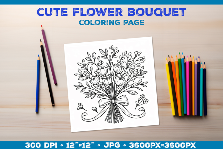 Spring floral bouquet coloring page. Kids coloring book