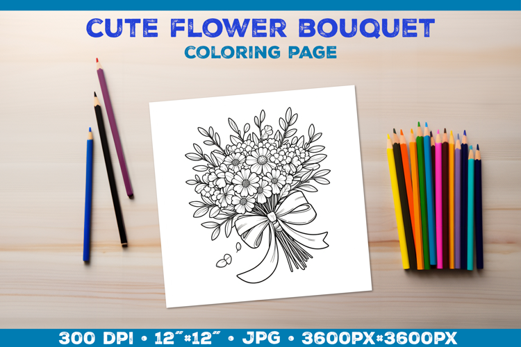 Spring floral bouquet coloring page. Kids coloring book