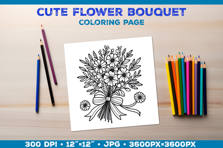 Spring floral bouquet coloring page. Kids coloring book