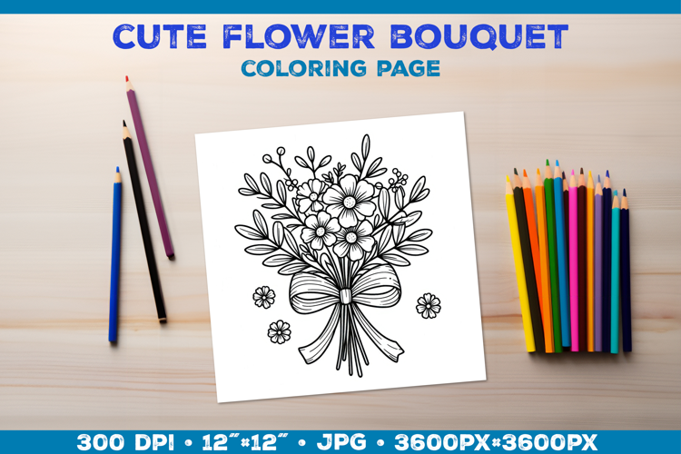 Spring floral bouquet coloring page. Kids coloring book