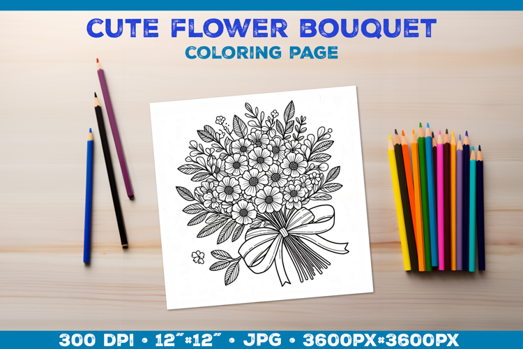 Spring floral bouquet coloring page. Kids coloring book