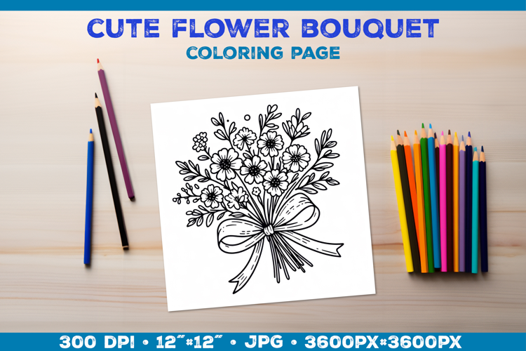 Spring floral bouquet coloring page. Kids coloring book
