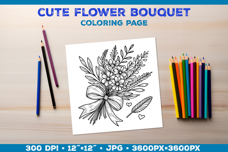 Spring floral bouquet coloring page. Kids coloring book