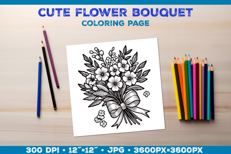 Spring floral bouquet coloring page. Kids coloring book