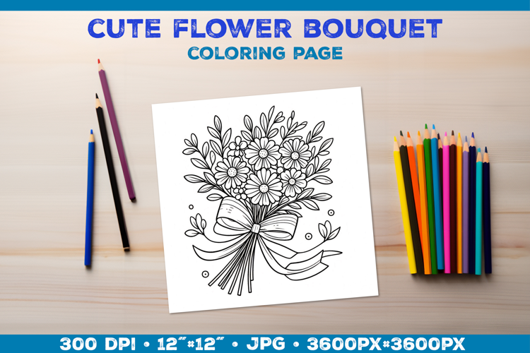 Spring floral bouquet coloring page. Kids coloring book