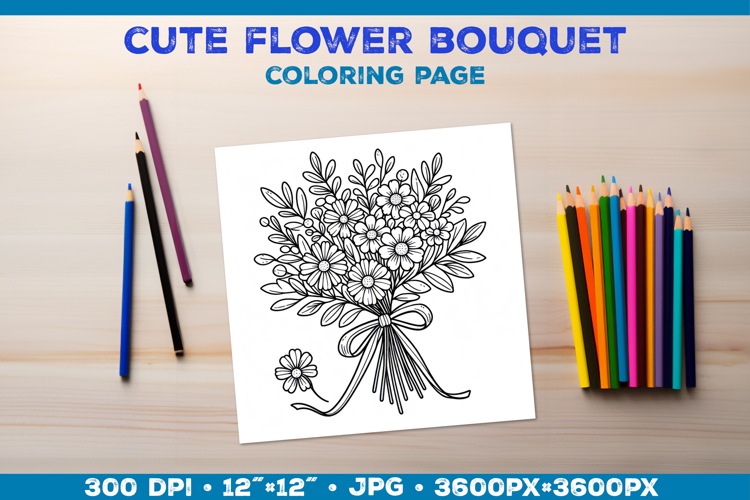 Spring floral bouquet coloring page. Kids coloring book
