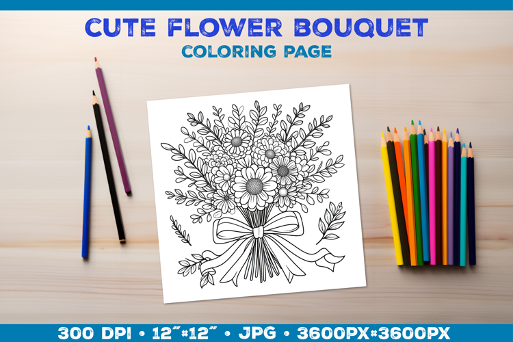 Spring floral bouquet coloring page. Kids coloring book