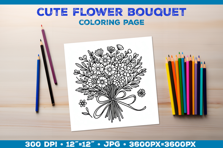 Spring floral bouquet coloring page. Kids coloring book