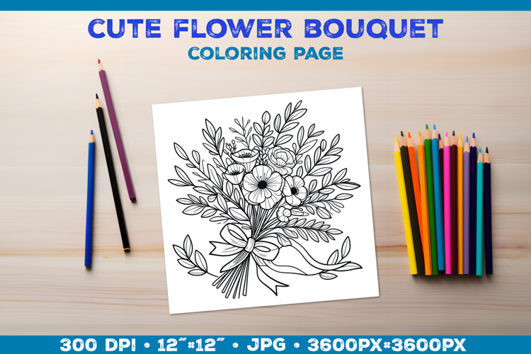 Spring floral bouquet coloring page. Kids coloring book