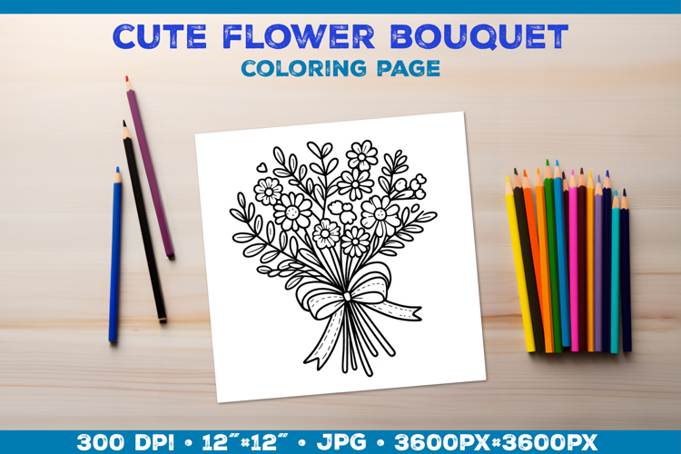 Spring floral bouquet coloring page. Kids coloring book