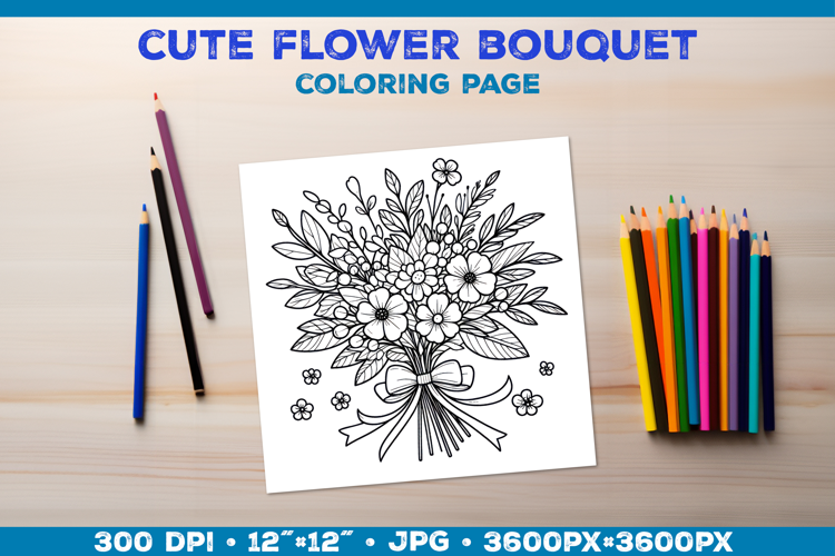 Spring floral bouquet coloring page. Kids coloring book