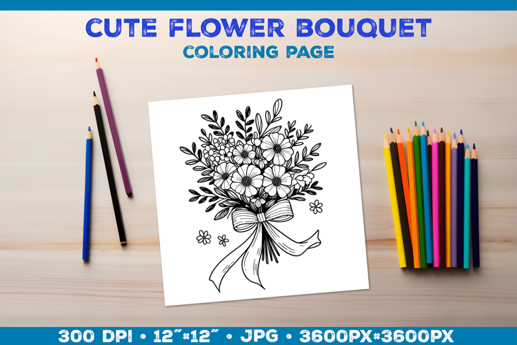 Spring floral bouquet coloring page. Kids coloring book