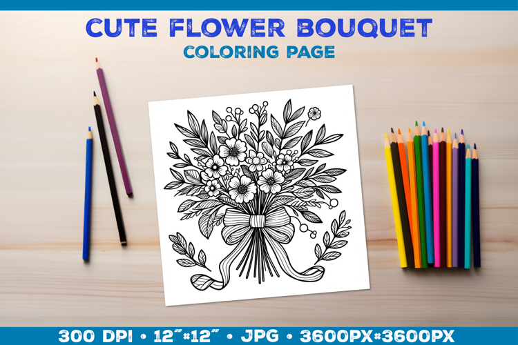 Spring floral bouquet coloring page. Kids coloring book