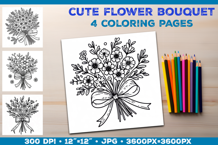 Spring floral bouquet coloring pages. Kids coloring books