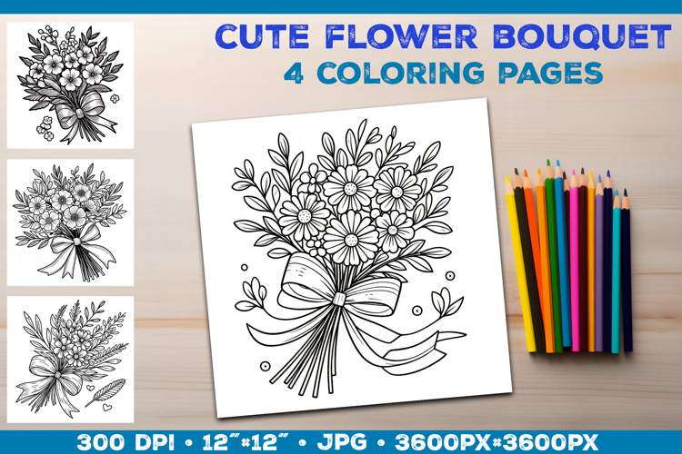 Spring floral bouquet coloring pages. Kids coloring books