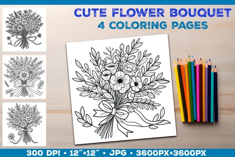 Spring floral bouquet coloring pages. Kids coloring books