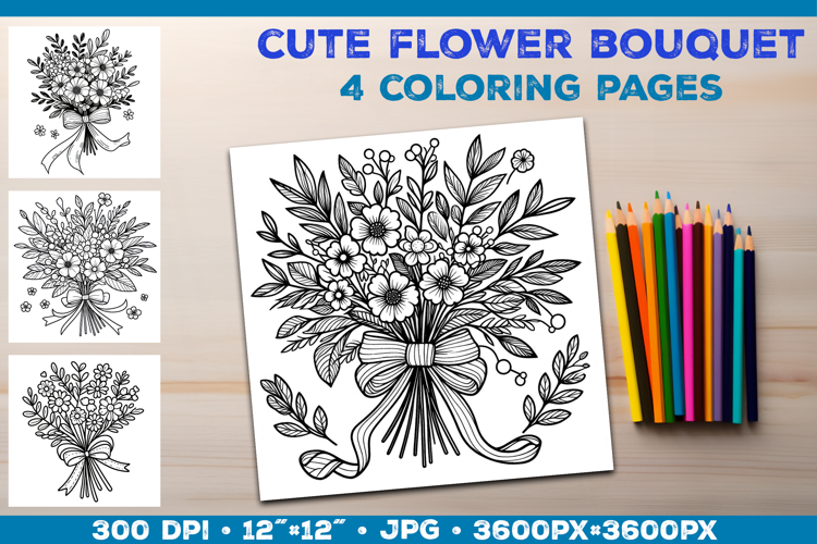 Spring floral bouquet coloring pages. Kids coloring books