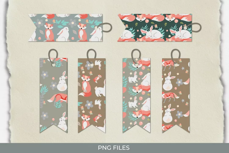 Cute Fox and Rabbit Seamless Pattern Shaped Tags