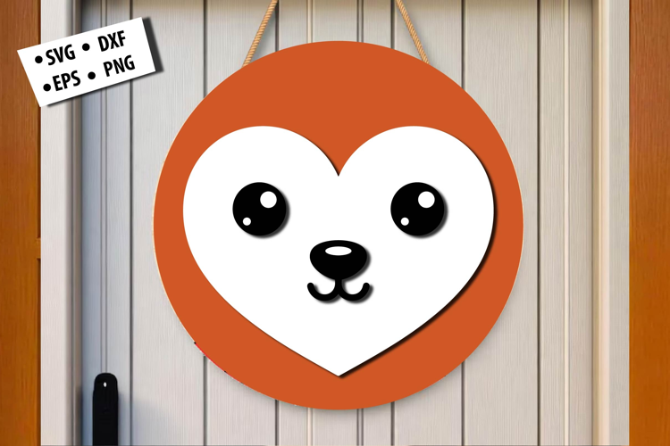 Cute Fox Face Christmas Round Door Hanger SVG Cut File Art