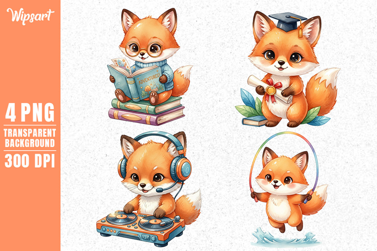 Cute Fox Learning & Fun Clipart PNG