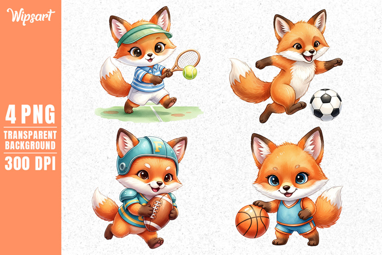 Cute Fox Sports Clipart PNG for Kids