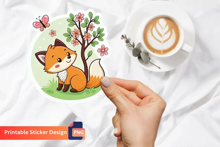 Cute fox stickers, Tree flowers, Butterfly stickers
