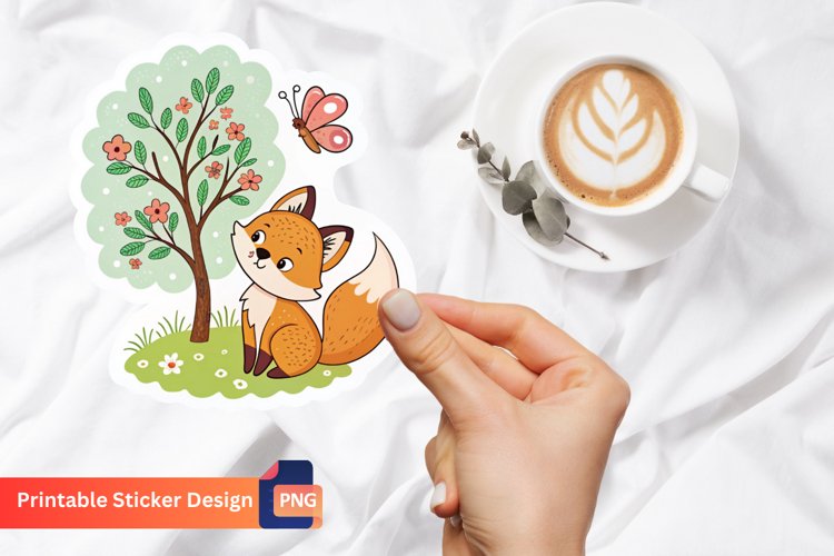 Cute fox stickers, Tree flowers, Butterfly stickers