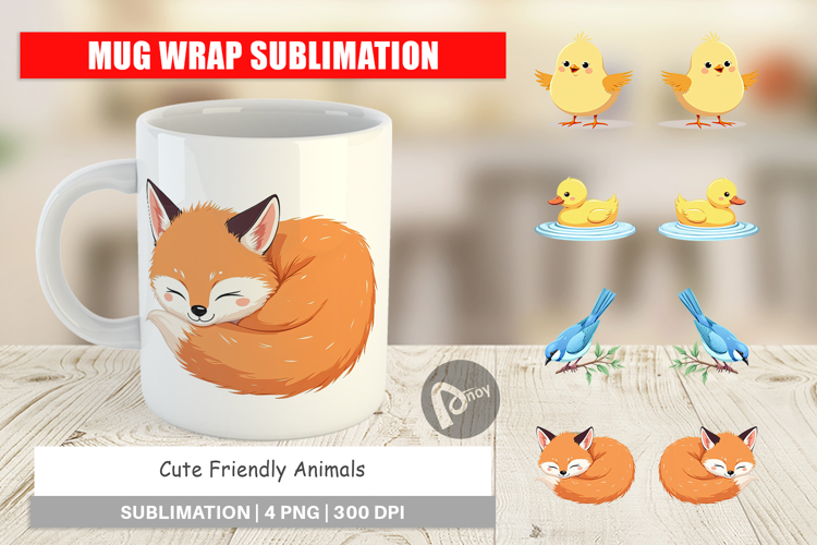Mug Wrap Friendly Cute Animals