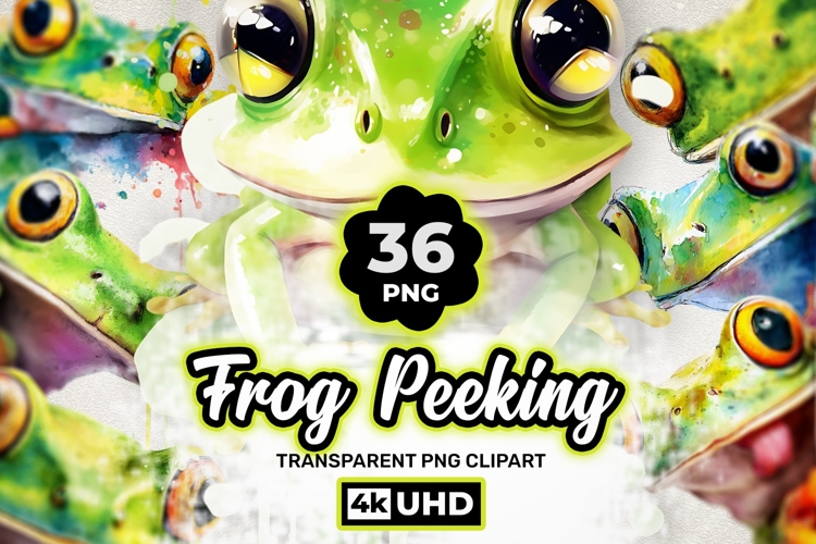 Frog Peeking 36 PNG 4K UHD Bundle | Kawaii Frog Clipart