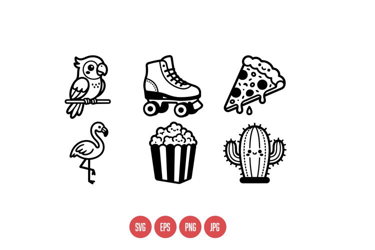 Cute Line Art Icons For Fun Summer Designs