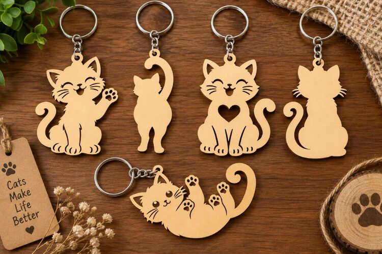 Cute Funny Cat Keychain Laser SVG File example image 1
