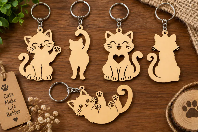 Cute Funny Cat Keychain Laser SVG File