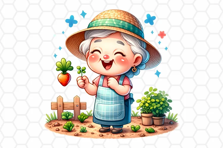 Cute Gardener Watercolor Clipart, Garden Sublimation PNG