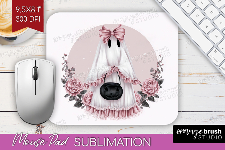 Cute Ghost Cute Mouse Pad Sublimation Pink Halloween PNG