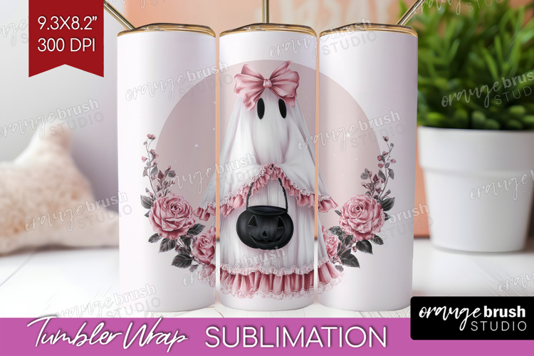 Cute Ghost Cute Tumbler Wrap Pink Halloween Tumbler PNG