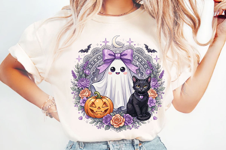 Cute ghost Black cat & Spooky pumpkin PNG Designs