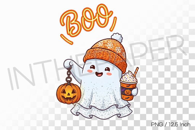 Cute Ghost BOO | Sublimation TShirt Design Glitter Pumpkin