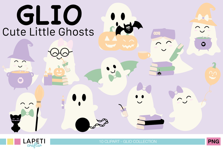 Cute Little Ghost Clipart Set, Pastel Halloween PNGs