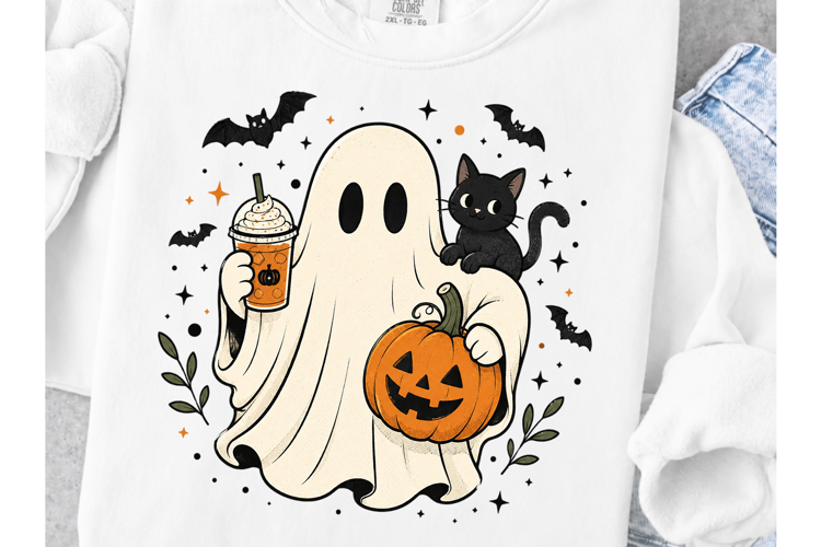 Cute Ghost Coffee PNG, Spooky Season png