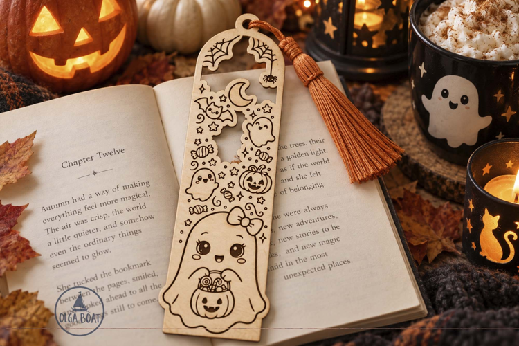 Cute Ghost Halloween Bookmark SVG Laser cut design