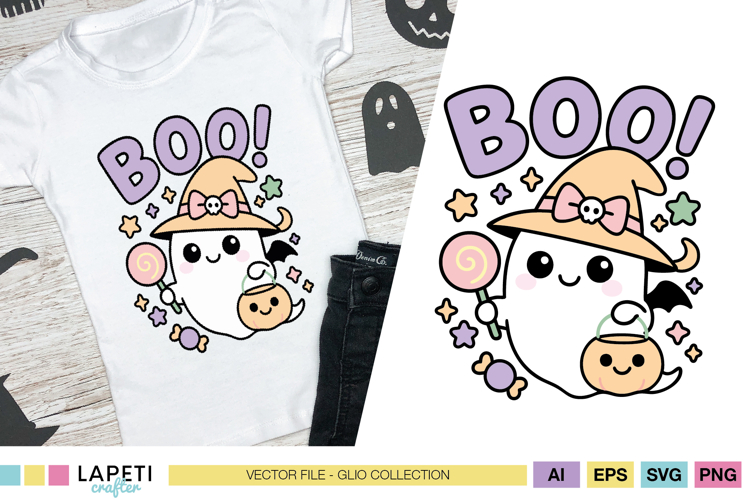Cute Ghost Halloween Clipart, Kawaii Boo Clipart for Kids