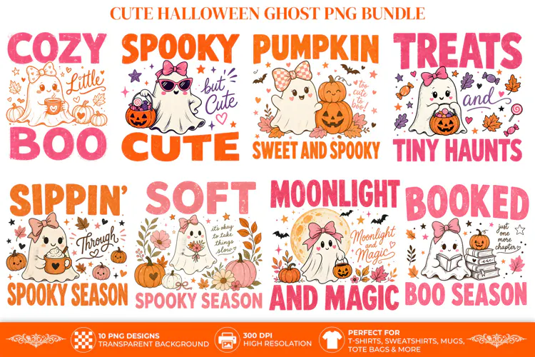 Cute Ghost Halloween Clipart PNG Sublimation T-Shirt Designs